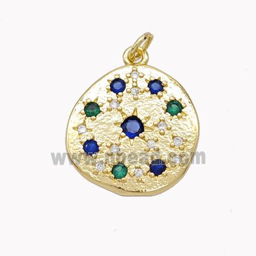 Copper Circle Pendant Pave Zirconia Gold Plated