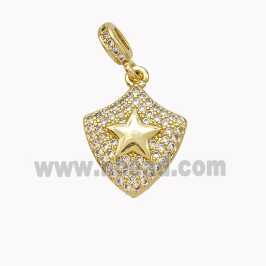 Copper Shield Pendant Pave Zirconia Star Gold Plated