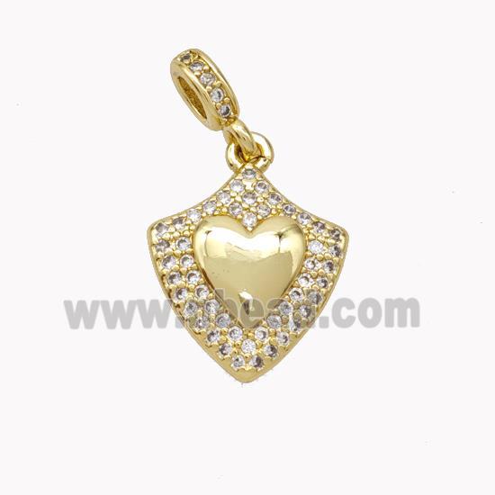 Copper Shield Pendant Pave Zirconia Heart Gold Plated