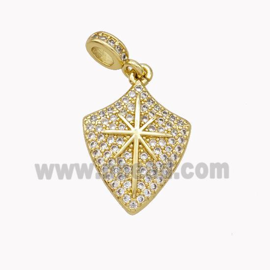 Copper Shield Pendant Pave Zirconia Northstar Gold Plated