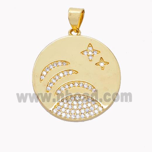 Copper Sun Pendant Pave Zirconia Moon Star Gold Plated