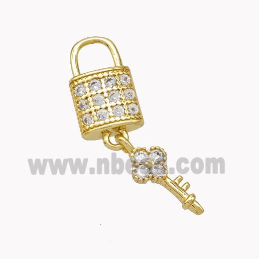 Copper Lock Key Pendant Pave Zirconia Gold Plated