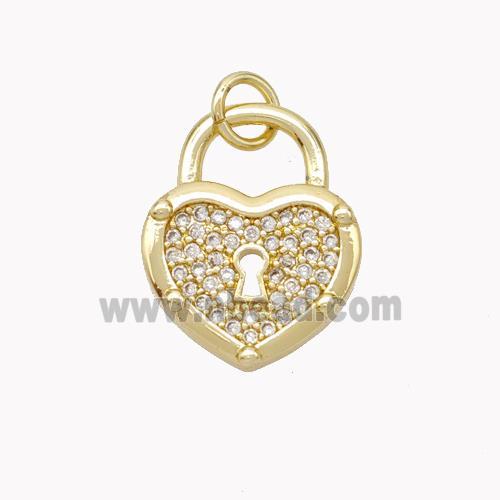 Copper Heart Lock Pendant Pave Zirconia Gold Plated