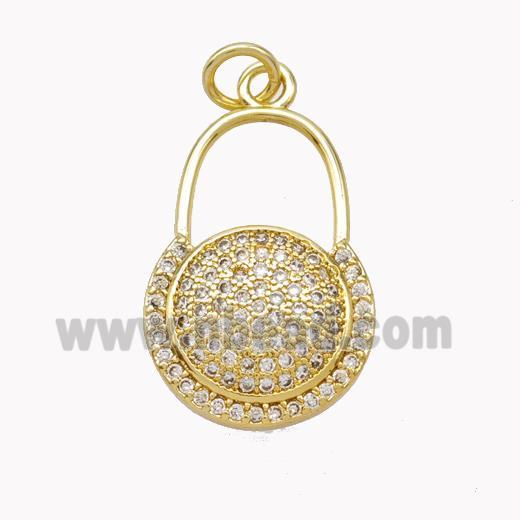 Copper Lock Pendant Pave Zirconia Gold Plated