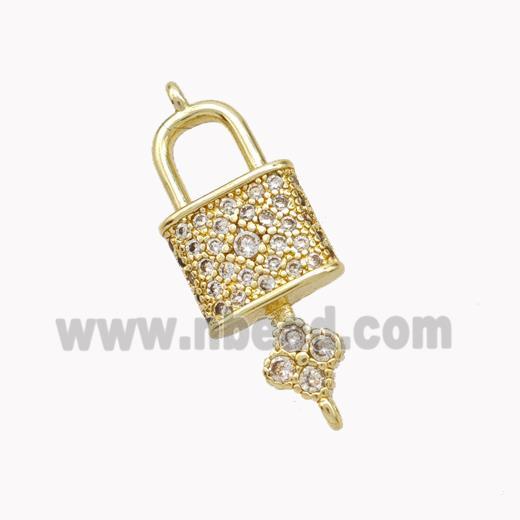 Copper Lock Key Pendant Pave Zirconia Gold Plated