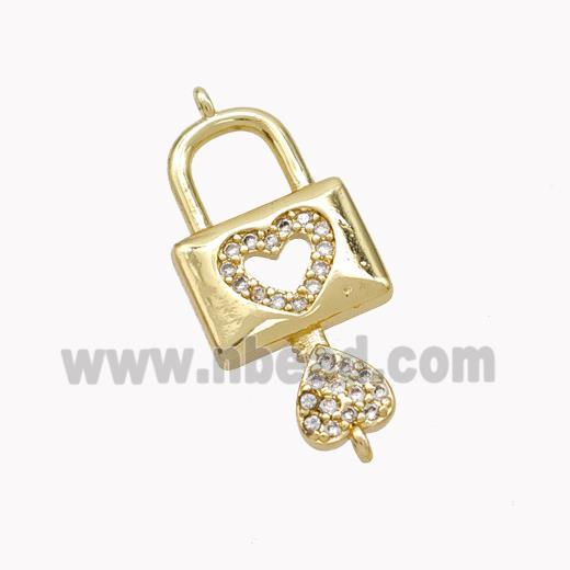 Copper Lock Key Pendant Pave Zirconia Gold Plated