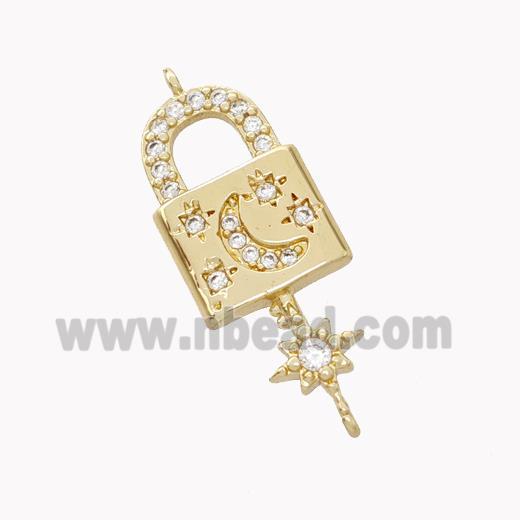 Copper Lock Key Pendant Pave Zirconia Gold Plated