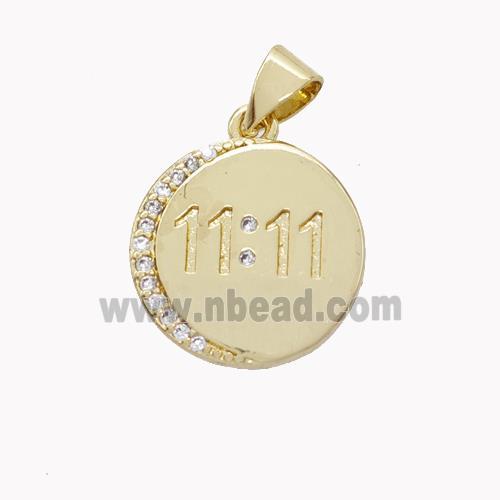 Copper Double Eleven Pendant Pave Zirconia Circle 11 Gold Plated