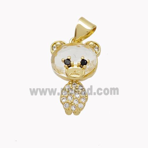 Copper Bear Pendant Pave Zirconia Gold Plated