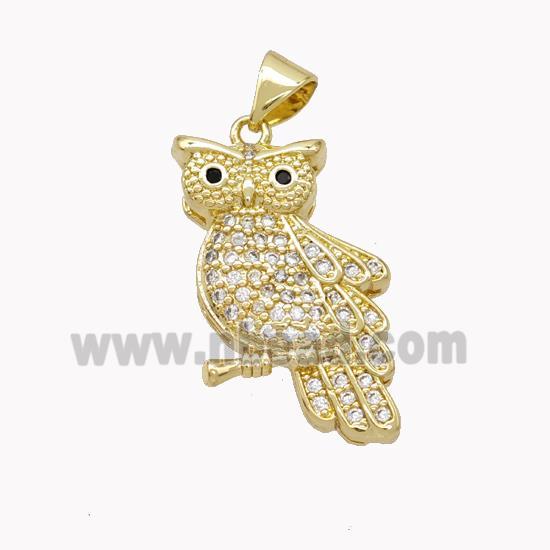 Copper Owl Pendant Pave Zirconia Birds Gold Plated