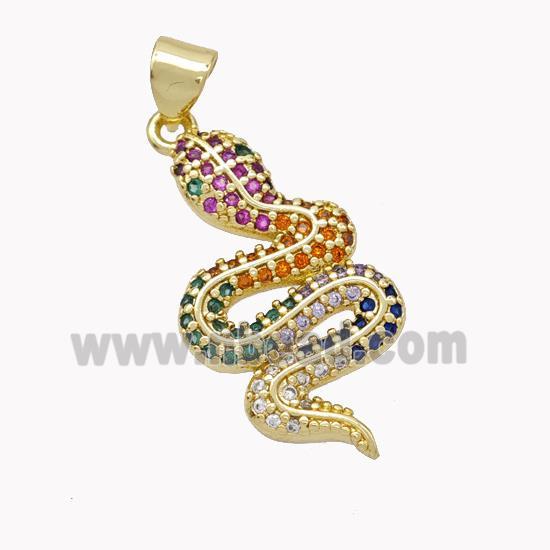 Copper Snake Pendant Pave Multicolor Zirconia Gold Plated