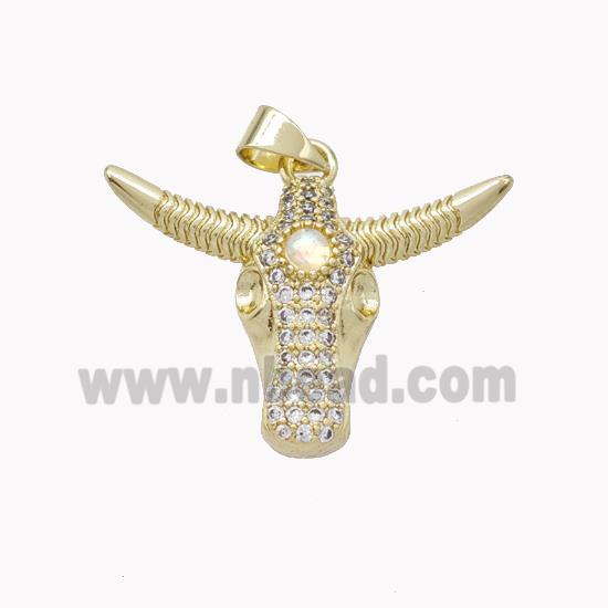 Copper Bullhead Pendant Pave Zirconia Gold Plated