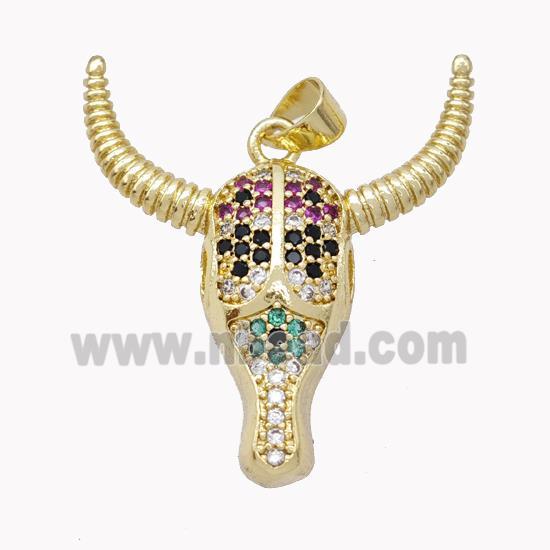 Copper Bullhead Pendant Pave Multicolor Zirconia Gold Plated