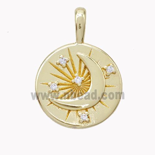 Copper Moon Pendant Pave Zirconia Gold Plated