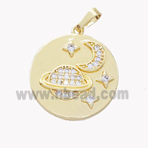 Copper Moon Pendant Pave Zirconia Star Planet Gold Plated