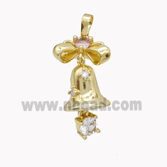 Copper Bell Pendant Pave Zirconia Gold Plated