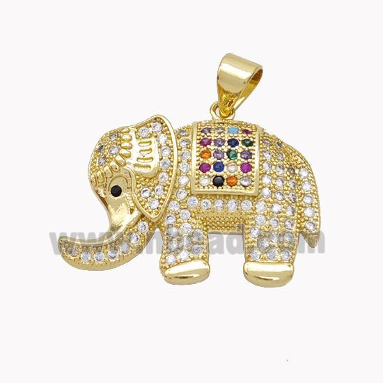 Copper Elephant Pendant Pave Zirconia Gold Plated