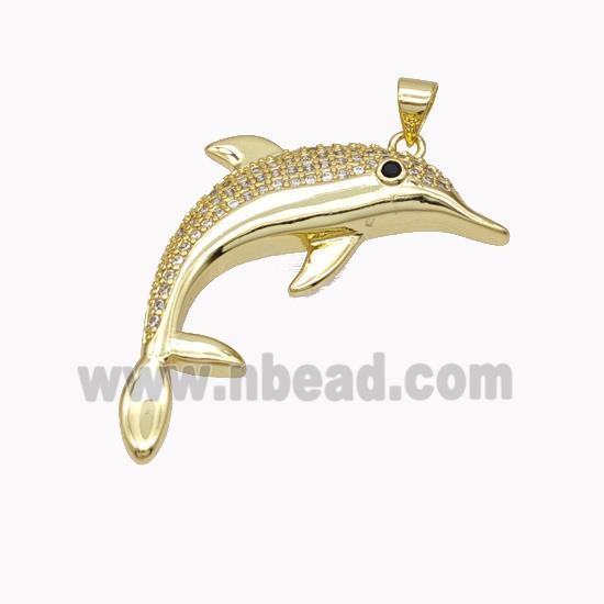 Copper Dolphin Pendant Pave Zirconia Gold Plated