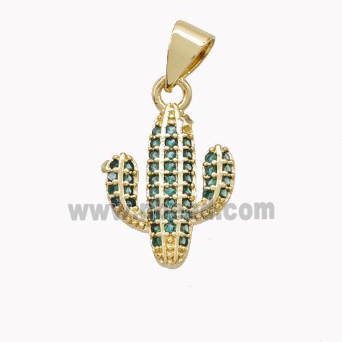 Copper Cactus Pendant Pave Zirconia Gold Plated