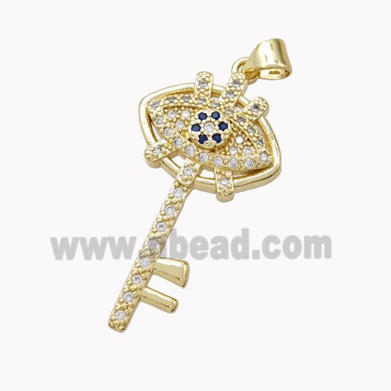 Copper Key Charms Pendant Pave Zirconia Gold Plated