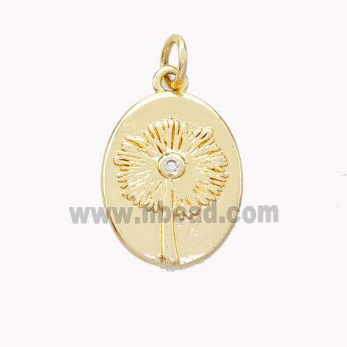 Copper Dandelion Pendant Pave Zirconia Flower Gold Plated