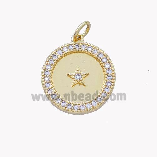 Copper Star Coin Pendant Pave Zirconia Gold Plated