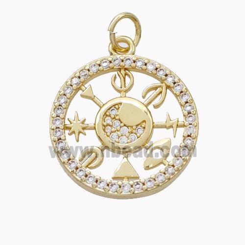 Copper Symbols Pendant Pave Zirconia Gold Plated