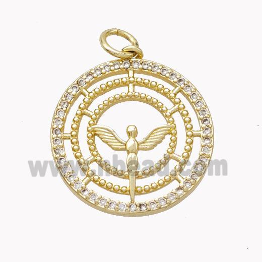 Copper Crosier Pendant Pave Zirconia Wings Gold Plated