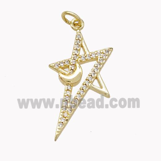 Copper Star Pendant Pave Zirconia Moon Gold Plated