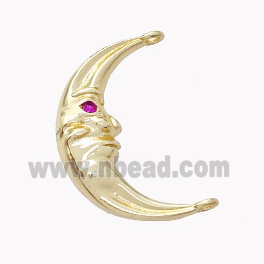 Copper Moon Pendant Pave Zirconia 2loops Gold Plated