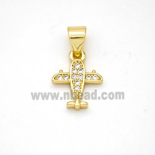 Copper Airplane Pendant Micropave Zirconia Gold Plated