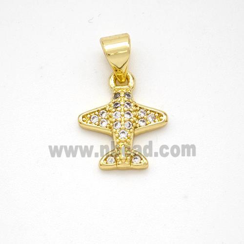 Copper Airplane Pendant Micropave Zirconia Gold Plated