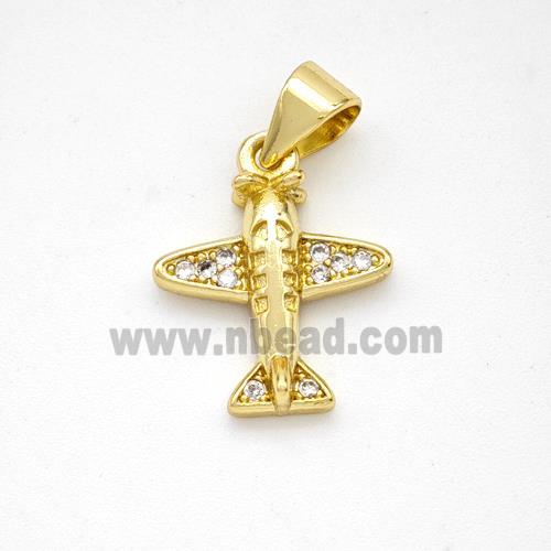 Copper Airplane Pendant Micropave Zirconia Gold Plated