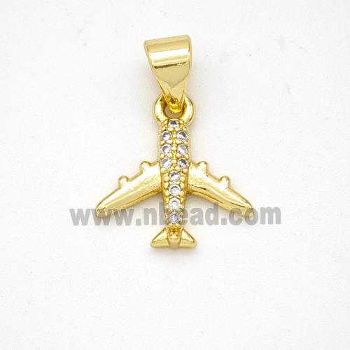 Copper Airplane Pendant Micropave Zirconia Gold Plated