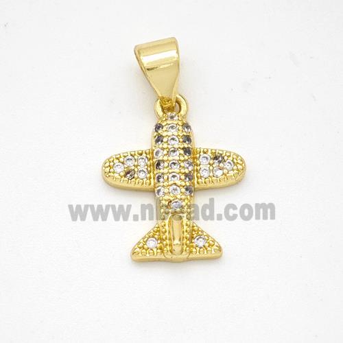 Copper Airplane Pendant Micropave Zirconia Gold Plated