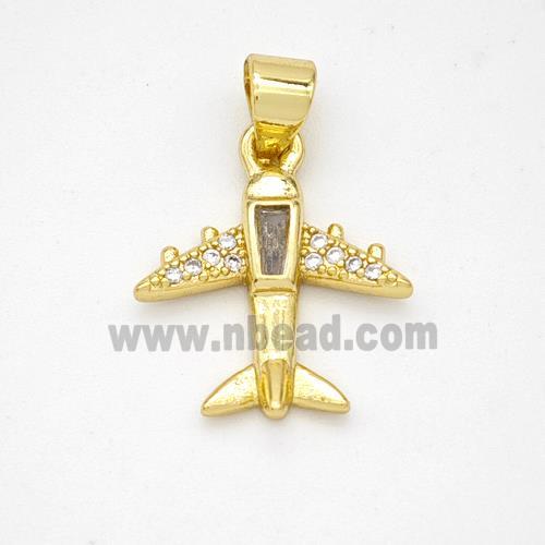 Copper Airplane Pendant Micropave Zirconia Gold Plated