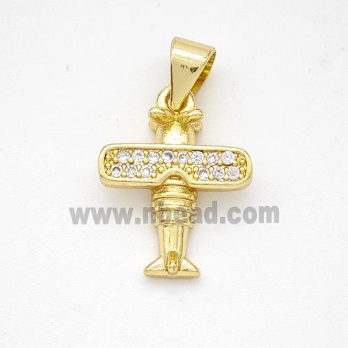 Copper Airplane Pendant Micropave Zirconia Gold Plated