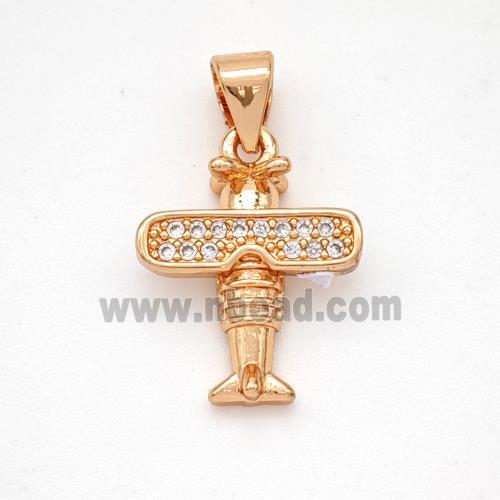 Copper Airplane Pendant Micropave Zirconia Rose Gold