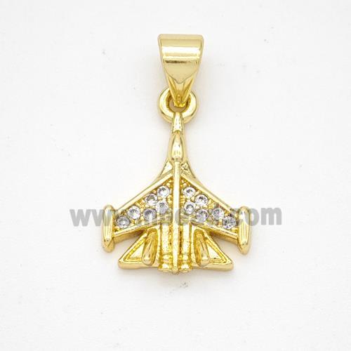 Copper Airplane Pendant Micropave Zirconia Gold Plated