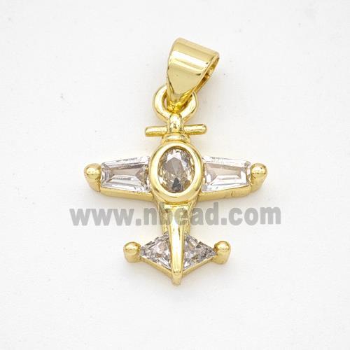 Copper Airplane Pendant Micropave Zirconia Gold Plated