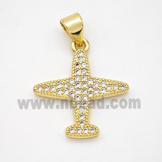 Copper Airplane Pendant Micropave Zirconia Gold Plated