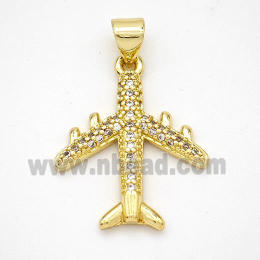 Copper Airplane Pendant Micropave Zirconia Gold Plated