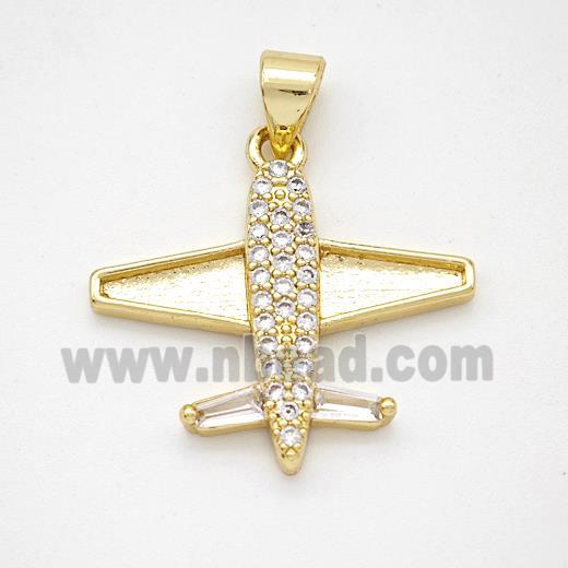 Copper Airplane Pendant Micropave Zirconia Gold Plated