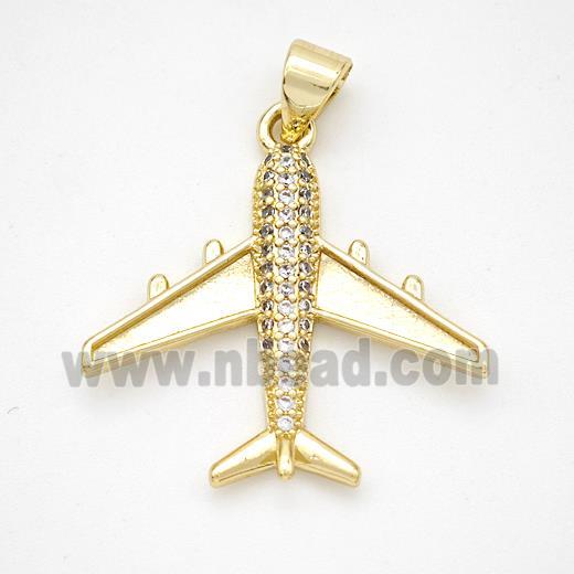 Copper Airplane Pendant Micropave Zirconia Gold Plated