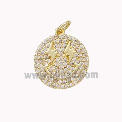 Copper Emoji Pendant Micropave Zirconia Lightning Gold Plated