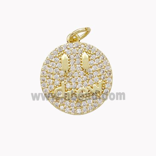 Copper Emoji Pendant Micropave Zirconia Drew Gold Plated