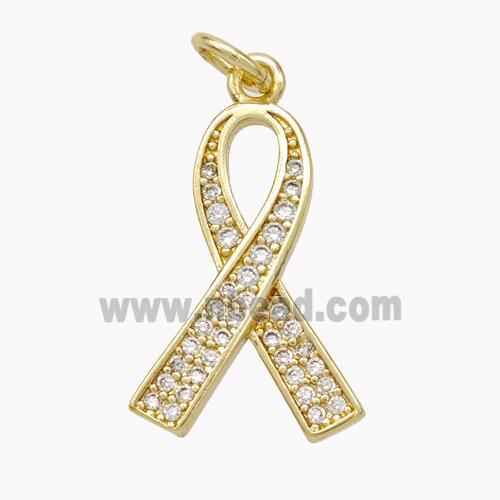 Copper Awareness Ribbons Pendant Micropave Zirconia Gold Plated