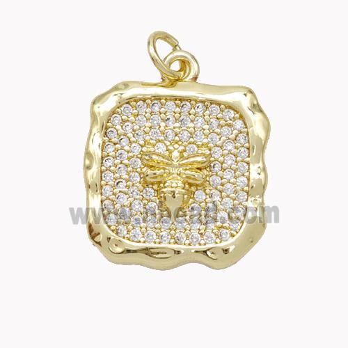 Copper Honeybee Pendant Pave Zirconia Square Gold Plated