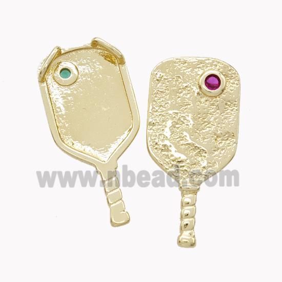 Copper Fan Pendant Pave Zirconia 2loops Gold Plated