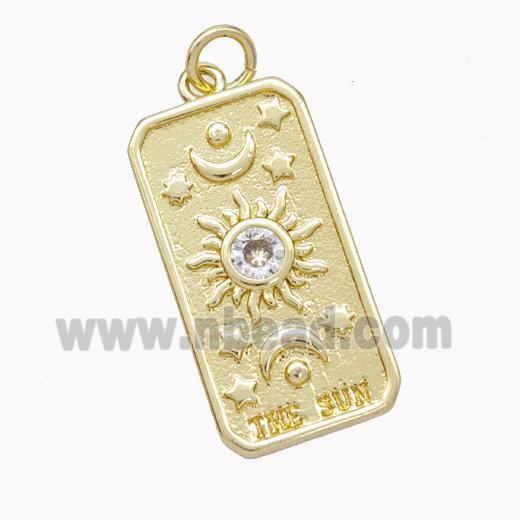 Copper Tarot Card Pendant Pave Zirconia Sun Moon Star Gold Plated